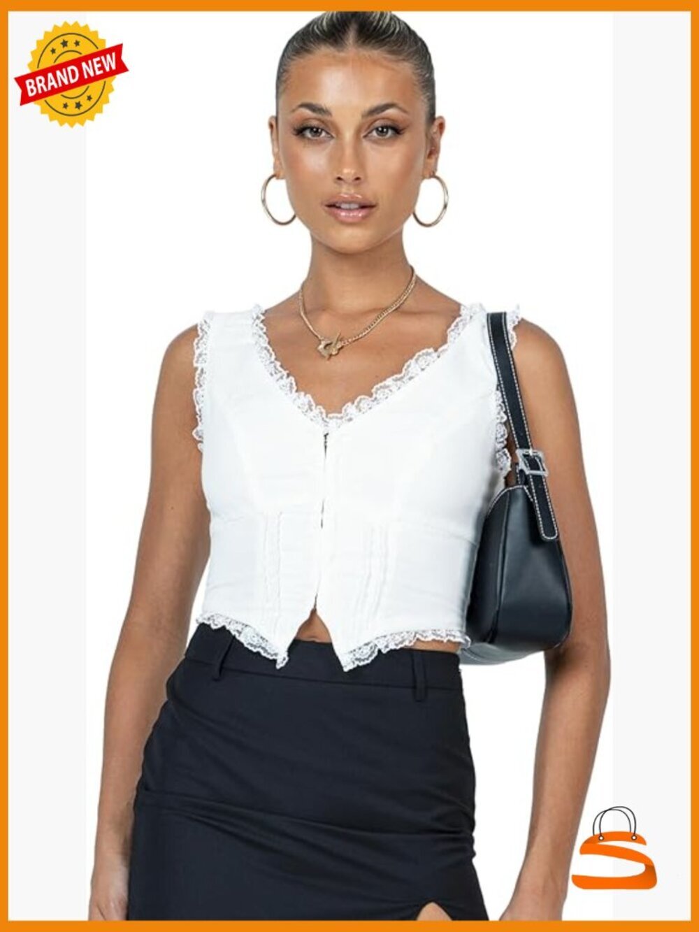 Lace Trim V-Neck Sleeveless Blouse - Cotton Blend
